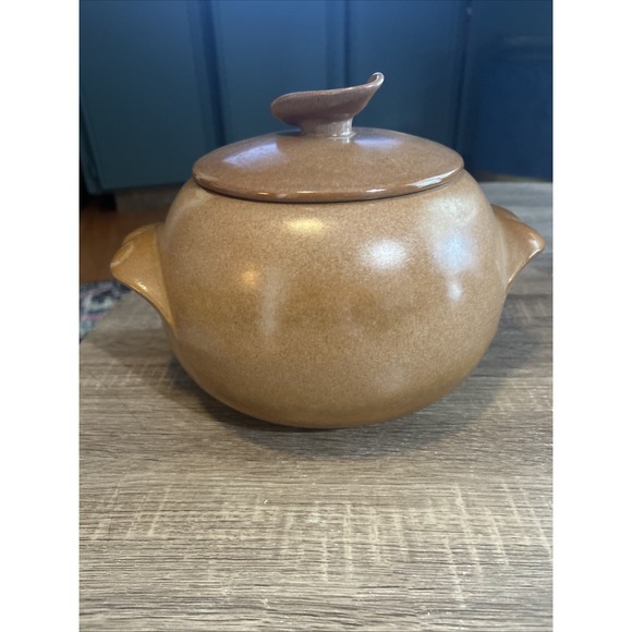 Vintage Frankoma Pottery Bean Pot With lid # 4W Plainsman Brown Casserole - Picture 3 of 12